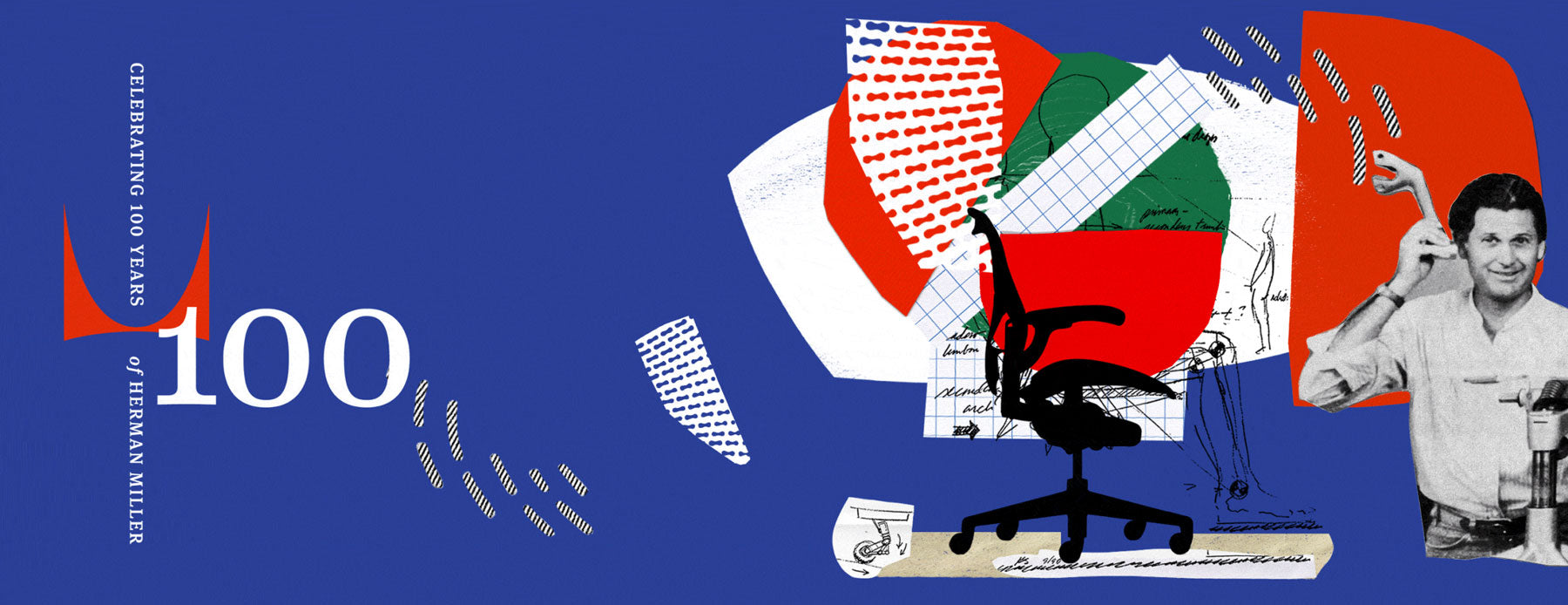 Grafische collage die 100 jaar Herman Miller weergeeft