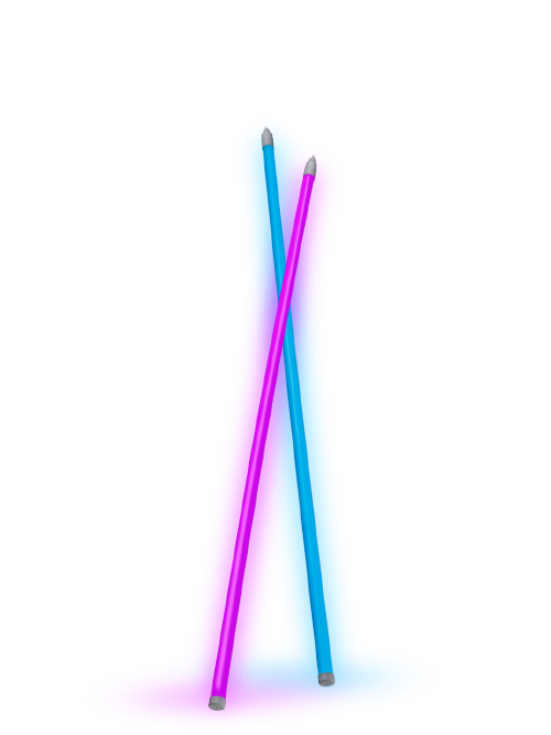 Hay neonbuizen, één in roze en één in blauw