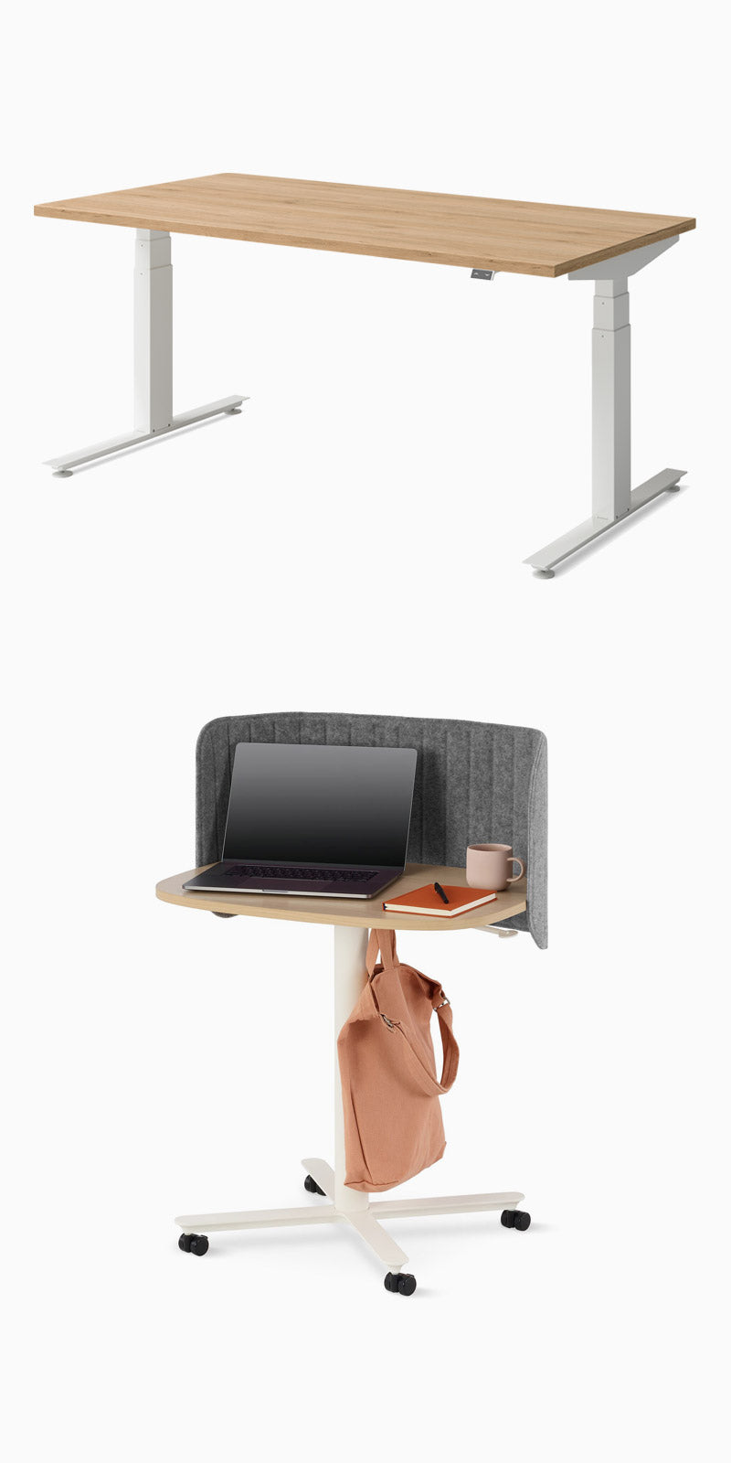 Een Herman Miller Nevi sta-bureau en Passport zit-sta-bureau