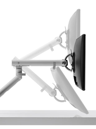 Illustration of height and tilt available on Flo monitor arm